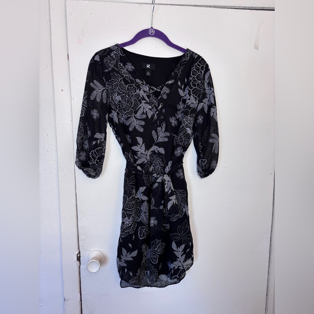 IZ Byer Floral Chiffon Tie Front Dress